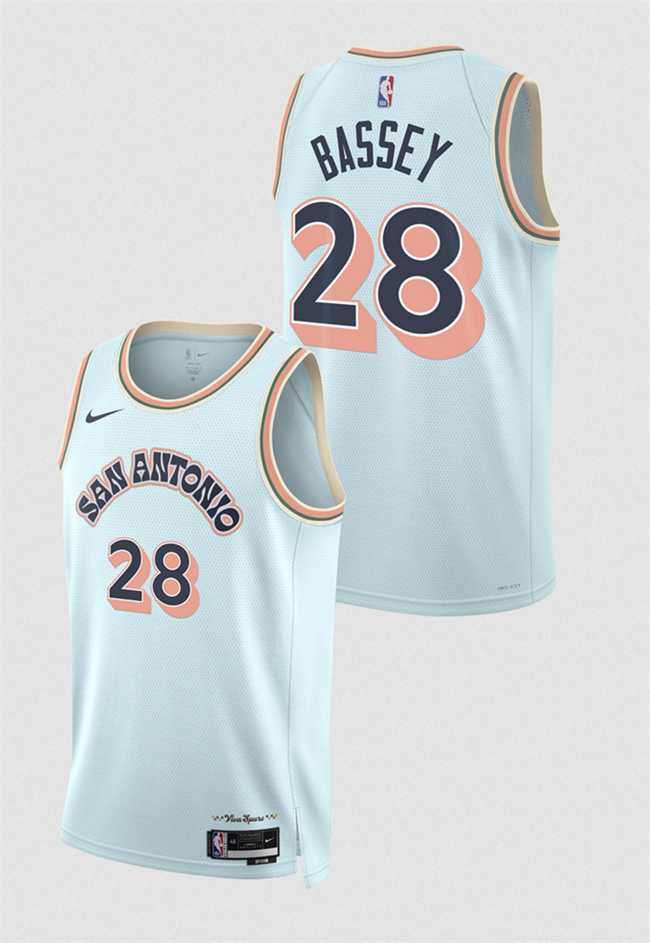 Mens San Antonio Spurs #28 Charles Bassey Light Blue 2024-25 City Edition Stitched Jersey Dzhi->san antonio spurs->NBA Jersey